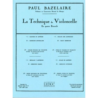 Bazelaire, P. Tecnica del cello. Vol. 1 Escalas y Arpegios (Leduc)