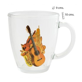 Mug (taza) de cristal con isntrumentos musicales