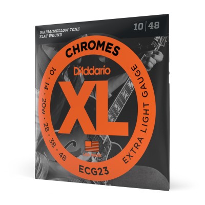D'Addario ECG23 Chromes, cuerdas de entorchado plano para guitarra eléctrica, extra blandas, 10-48