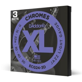D'Addario ECG24-3D Chromes. Cuerdas para guitarra eléctrica de entorchado plano, calibre jazz fino,
