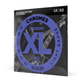 D'Addario ECG25 Chromes, cuerdas de entorchado plano para guitarra eléctrica, blandas, 12-52