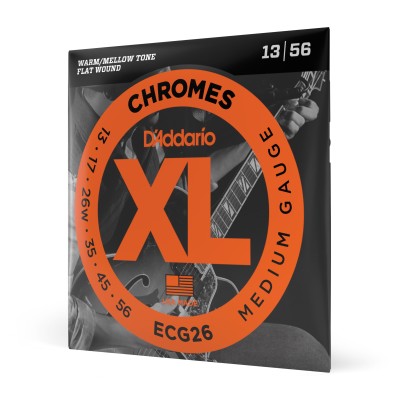 D'Addario ECG26 Chromes, cuerdas de entorchado plano para guitarra eléctrica, tensión media, 13-56