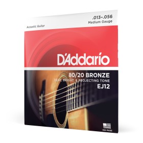 D'Addario EJ12, cuerdas para guitarra acústica, bronce 80/12, tensión media, 13-56