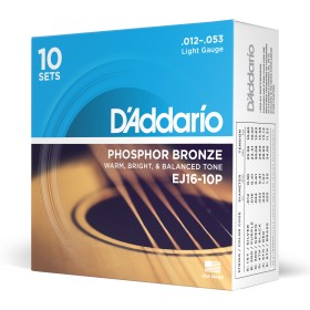 D'Addario EJ16-10P, cuerdas de bronce fosforado para guitarra acústica, blandas, 10 juegos