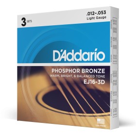 D'Addario EJ16-3D, cuerdas de bronce fosforado para guitarra acústica, blandas, 3 juegos
