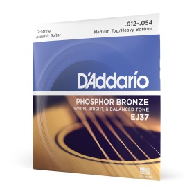 D'Addario EJ37, cuerdas de bronce fosforado para guitarra acústica de 12 cuerdas, superiores de tens
