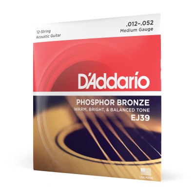 D'Addario EJ39, cuerdas de bronce fosforado para guitarra acústica de 12 cuerdas, tensión media, 12-