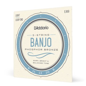 D’Addario EJ69. Cuerdas para banjo de 5 cuerdas, bronce fosforado, calibre fino, 9-20