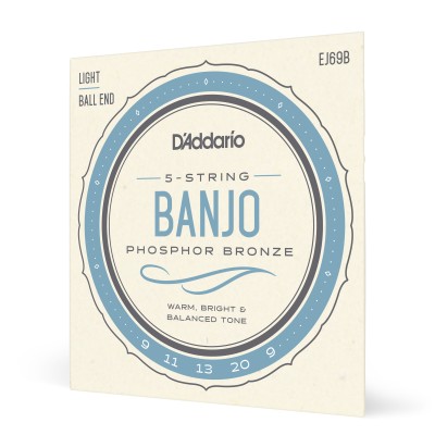 D’Addario EJ69. Cuerdas para banjo de 5 cuerdas, extremo con bola, bronce fosforado, calibre fino, 9