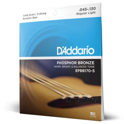 D'Addario EPBB170-5, cuerdas de bronce fosforado para bajo acústico de 5 cuerdas, escala larga, 45-1