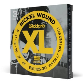 D'Addario EXL125-3D, cuerdas con entorchado en níquel para guitarra eléctrica, superiores extra blan