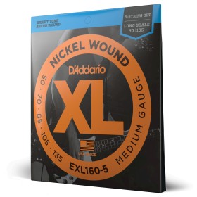 D'Addario EXL160-5, cuerdas con entorchado en níquel para bajo de 5 cuerdas, tensión media, 50-135,