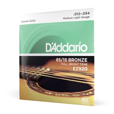 D'Addario EZ920, cuerdas para guitarra acústica, bronce 85/15, tensión media blanda, 12-54