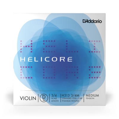 Cuerda individual Re para violín Helicore de D'Addario, escala 3/4, tensión media.