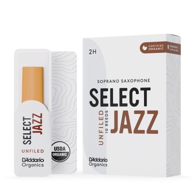 D'Addario Organic Select Jazz. Cañas sin limar para saxofón soprano, fuerza 2 dura, pack de 10