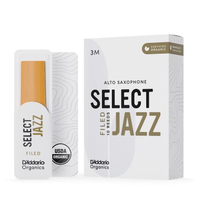 D'Addario Organic Select Jazz. Cañas limadas para saxofón alto, fuerza 3 media, pack de 10