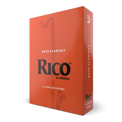 Rico by D'Addario. Cañas para clarinete bajo, fuerza 4, pack de 10